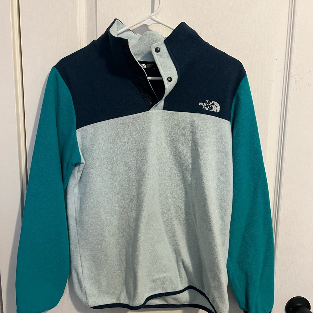 The North Face Teal and White Fleece Pullover- Girls XL